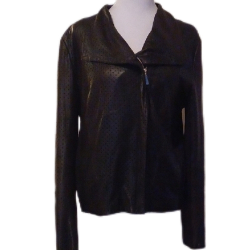 Peter Nygard Women's Black Faux Leather Jacket Size 12
